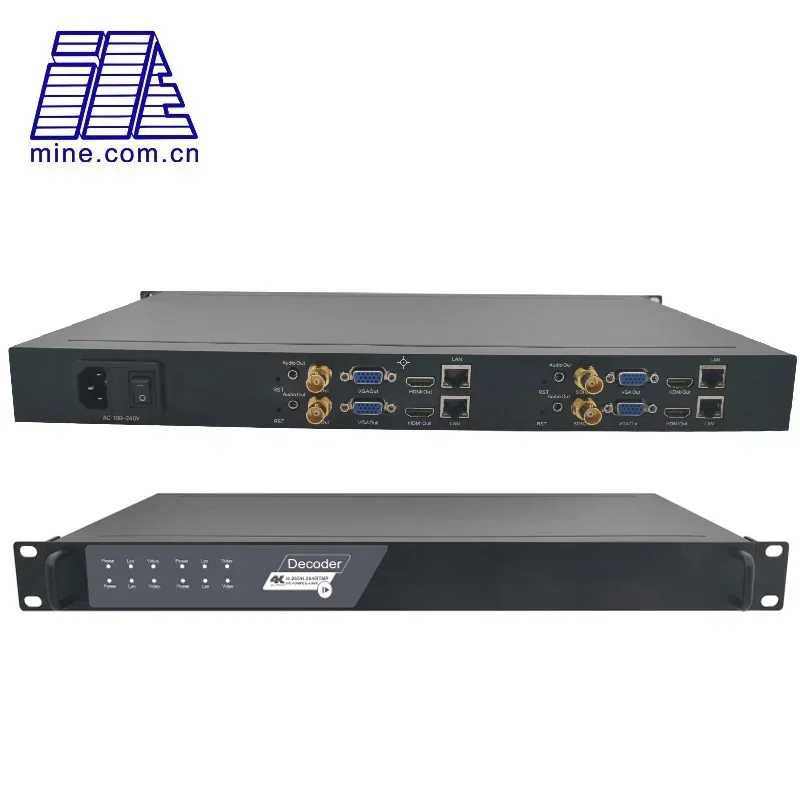 In Stock IP to Video Decoder (RX), 4 channel 1U Rack H.265 HDMI SDI Decoder