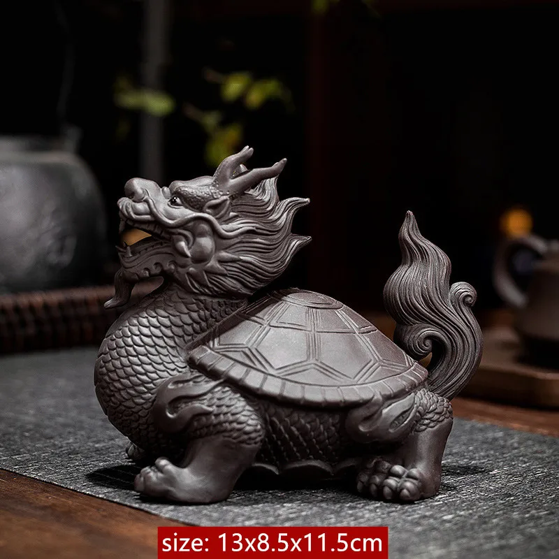 Purple Clay Dragon Turtle Tea Pet Ornaments Can Raise Fengshui
