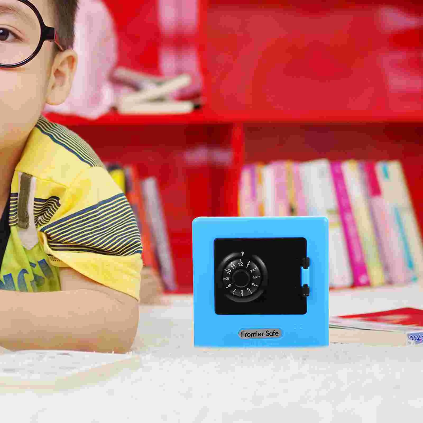 Piggy Bank for Kids Mini Safe Password Small Plastic Strongbox Toy Set Design Money Multi-function Blue Child