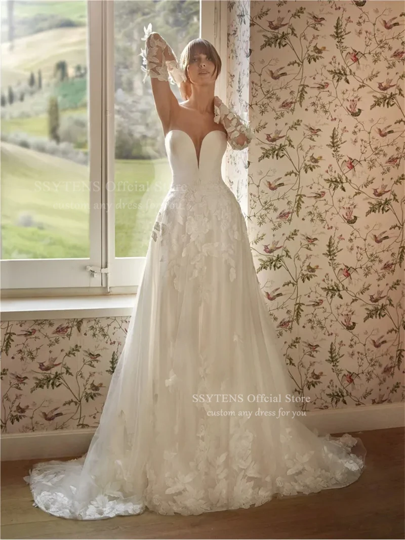فساتين زفاف عاجية أنيقة من SSYTENS للنساء فستان عروس على شكل قلب فيستدو دي كاسامنتو زي العرائس مخصص