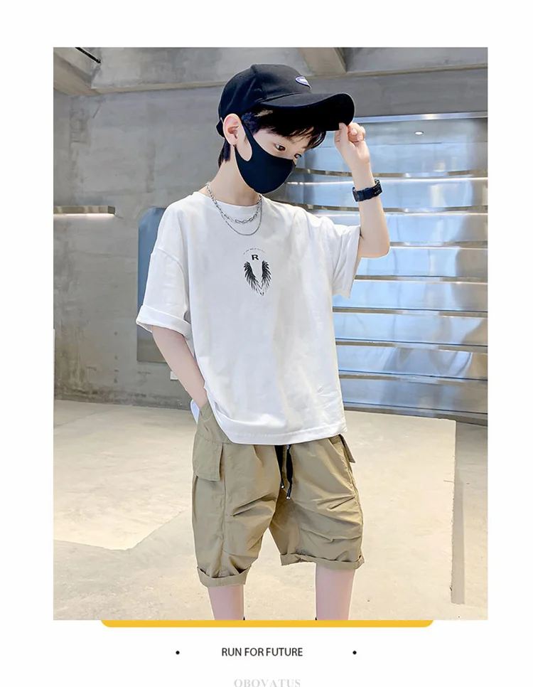 Neues Modisches Tween-Jungen-Sommer-T-Shirt mit Flügeln auf dem Rücken Kinder Teenager Kurzarm-T-Shirt Outfit Kinder Casual Streetwear Top – Detail 5