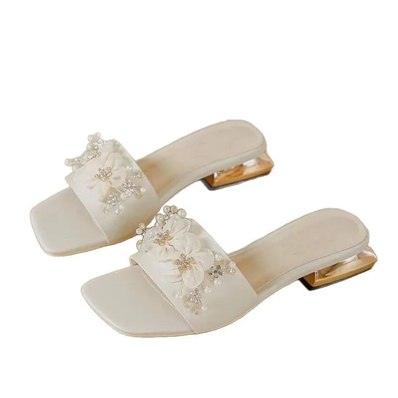 

Women's thick heel open toe cool slippers for spring and summer new fairy shoes square toe temperament sandals