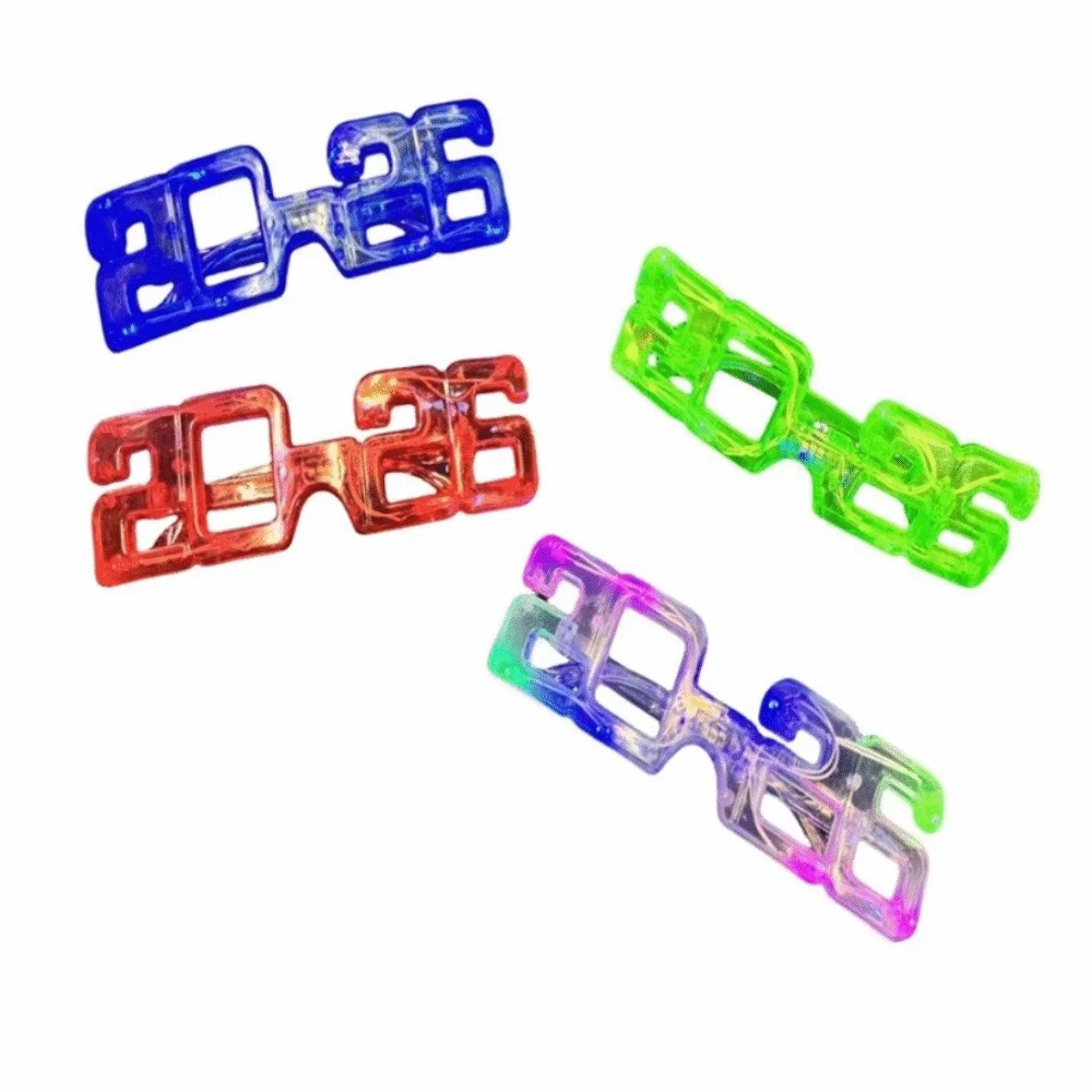 LED Glow 2026New Year Glow Glasses Square Shape Number 2026 LED Glow Glasses Photographic Ornaments Light Up