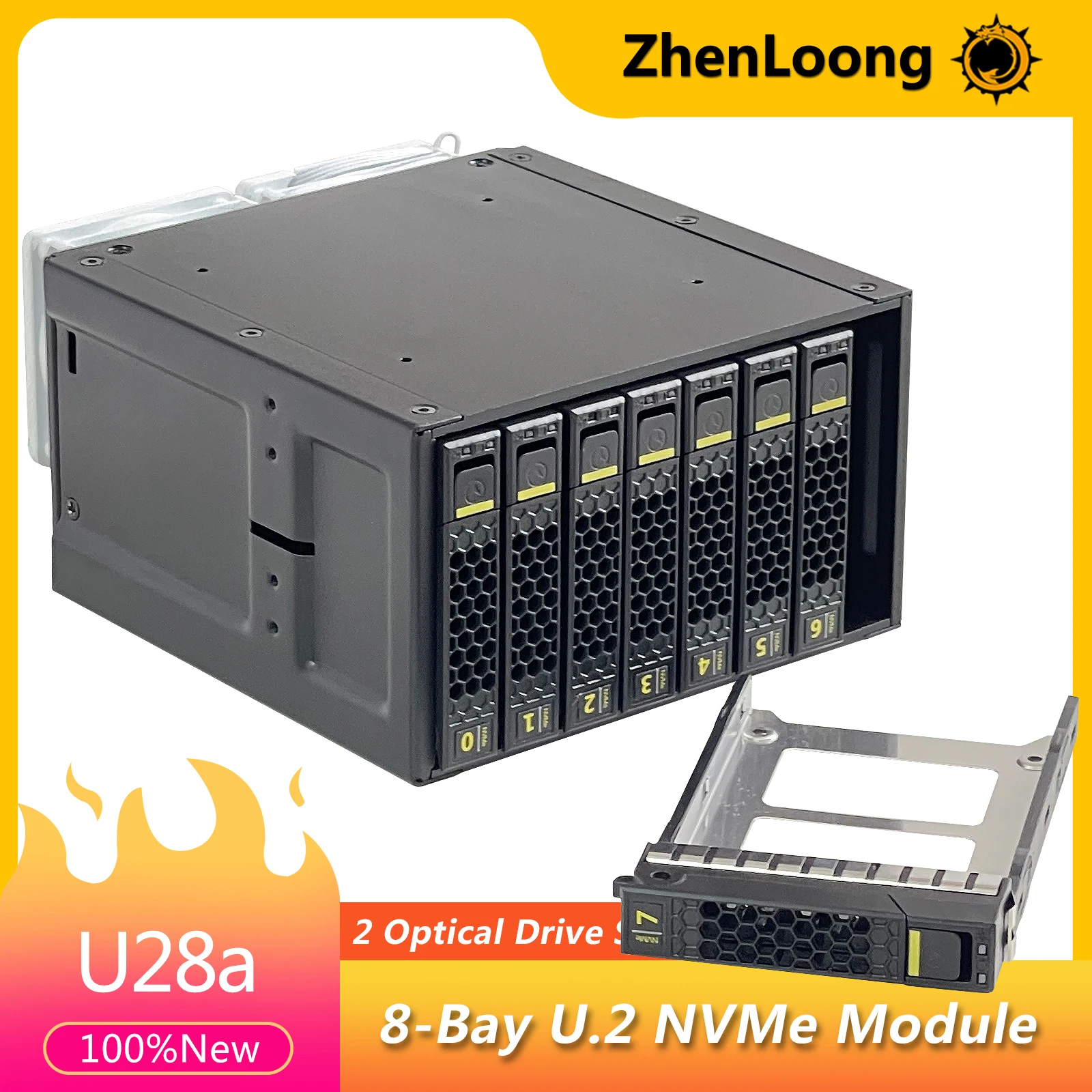 ZhenLoong U28a 8 Bay 2.5-inch NVMe U.2 SSD Hot-swap Module Cage With 32G Backplane SFF8654-X8 Interface Come With 2x6025 PWM Fan
