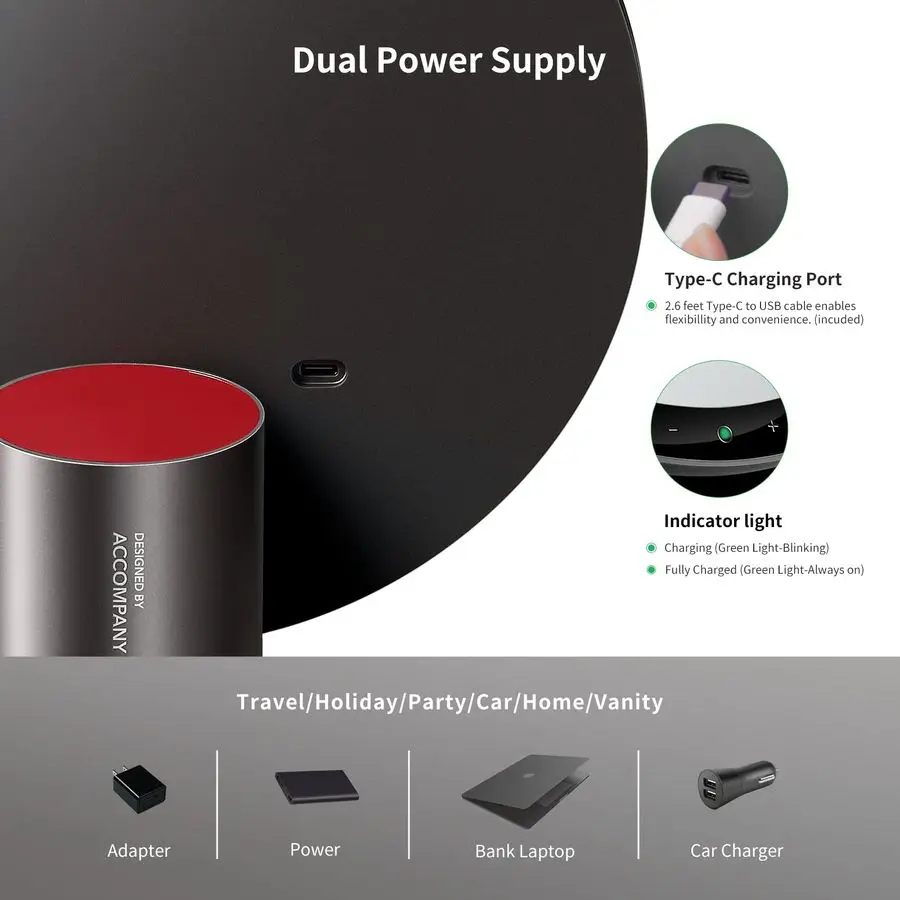 9 مرآة مكياج مضاءة مع مستشعر ذكي للتحكم باللمس، 3 ألوان أمبير 6 سطوع، أمبير لاسلكي قابل لإعادة الشحن، وظيفة الذاكرة