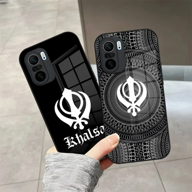 Khanda Sikh Symbol Phone Case Tempered Glass For Xiaomi Redmi Note 10 13 11 9 8 11S T Poco M4 F3 X3 Pro Coque