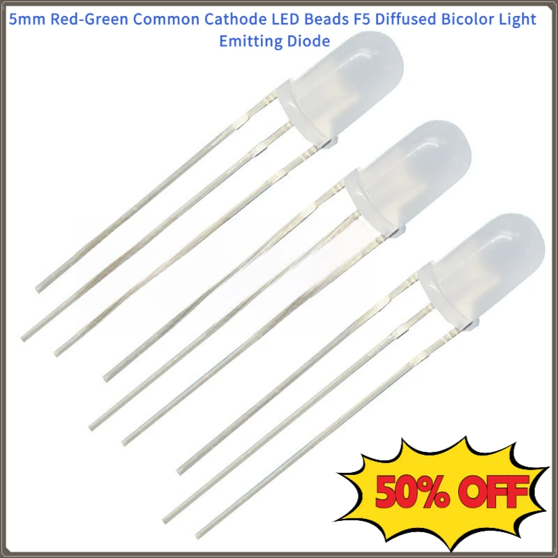 Diffused Red-Green Common Cathode LED 5mm/F5 Bicolor Indicator for Circuits