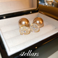 Golden Plated Silver Needle Zircon Pearl Two Earrings French Niche High-end Sense Earrings New Earrings for Women