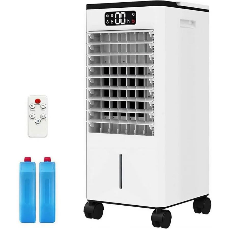 

Portable 20 Inch Evaporative Air Cooler, 3-IN-1 Swamp Cooler Fan with 1.84 Gal Detachable Water Tank, 2 Ice Packs, 12H Timer, 1