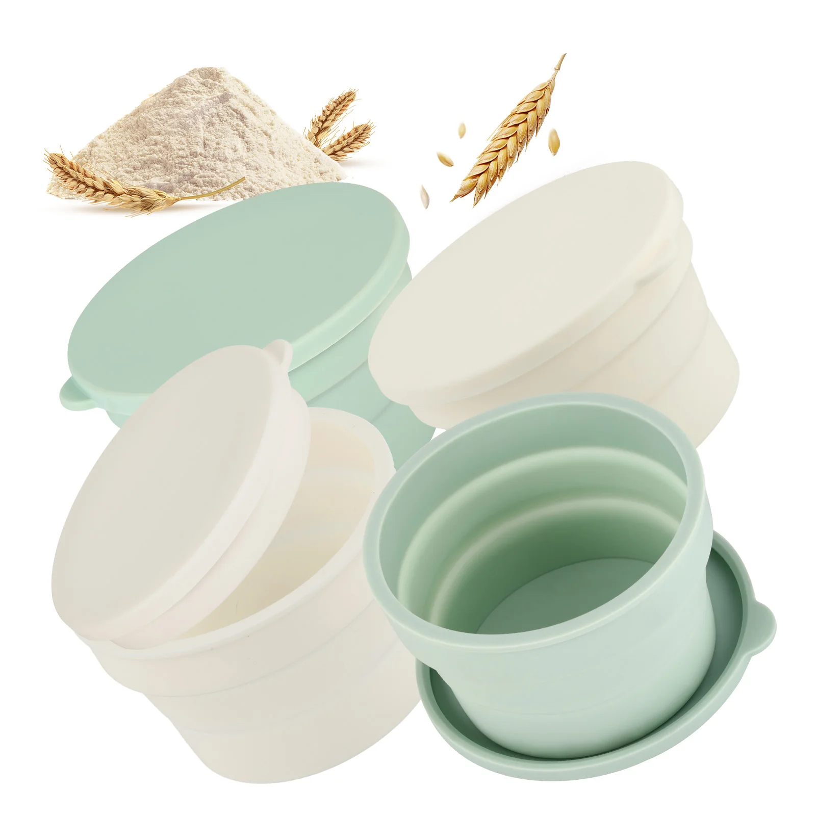 4-teiliges Set Pizzateig-Gärbehälter, Stapelbare Silikon-Pizzateig-Gärbox mit Deckel, Antihaft-Silikon-Gärbehälter