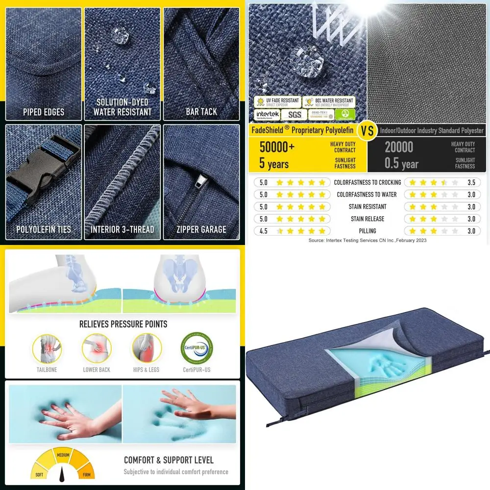 

Memory Foam Bench Cushion with Ties, Durable Water-Resistant Outdoor/Indoor Seat Pad, 42 x 16 x 4, Heather Indigo