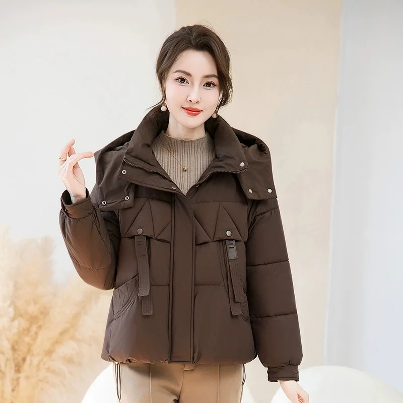 2025 Winter New Down Jacket Women Parkas Short Cotton Padded Jackets Loose Cotton Coat Female Hooded Outwear Thick Overcoat Tops