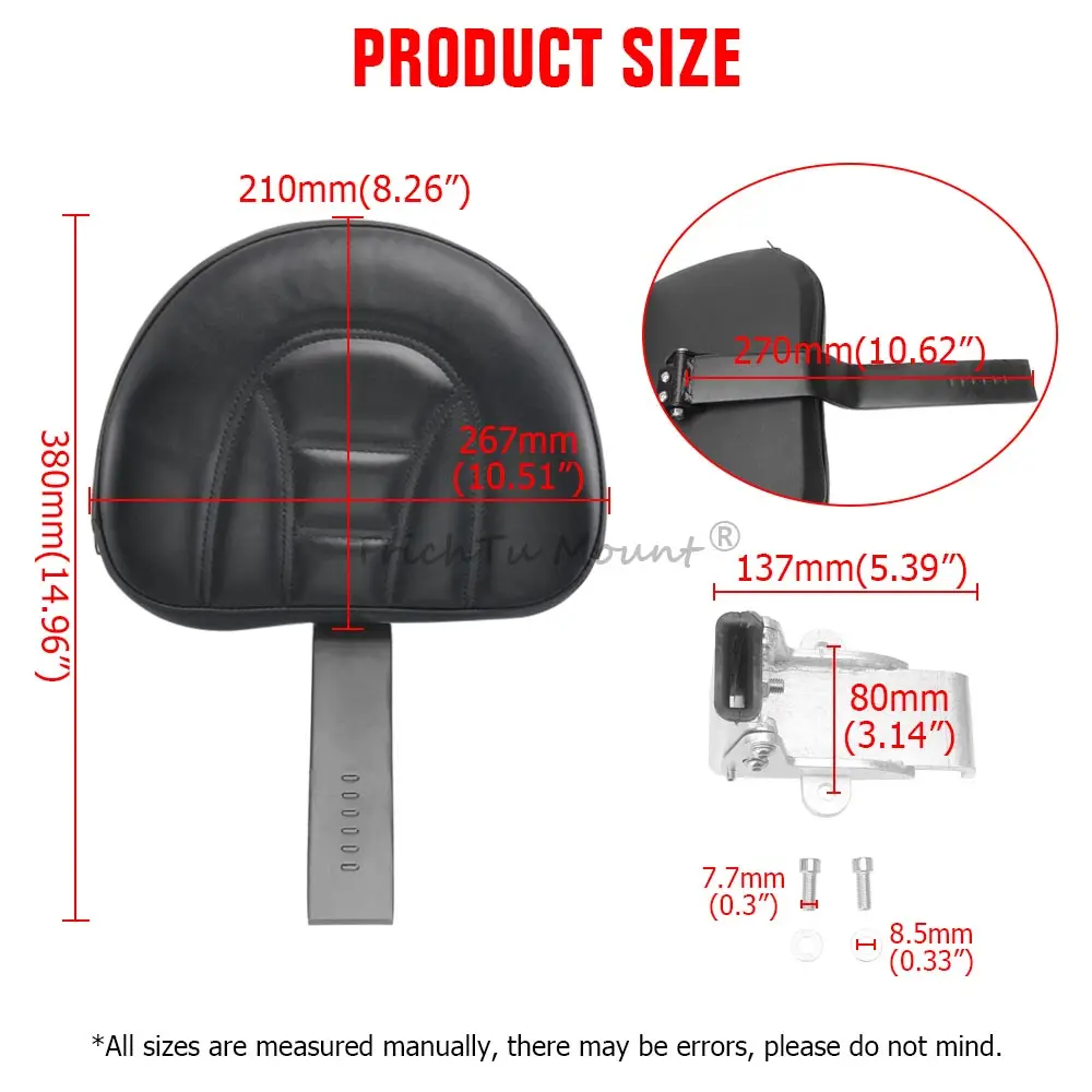 1pcs Rider Backrest With Mounting Kit Sissy Bar Backrest Compatible with Victory 2012-2017 PU Leather Motorcycle Seat Backrest