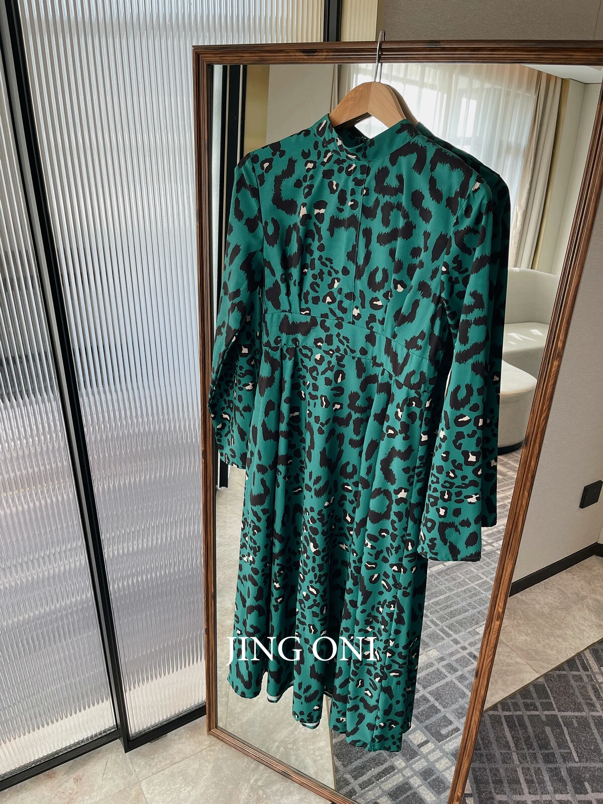 Green Leopard Evening Dresses Party Blouse Woman Clothing 2023 Y2k Korean Fashion Style Vintage Elegant Long Sleeve Robe Luxury