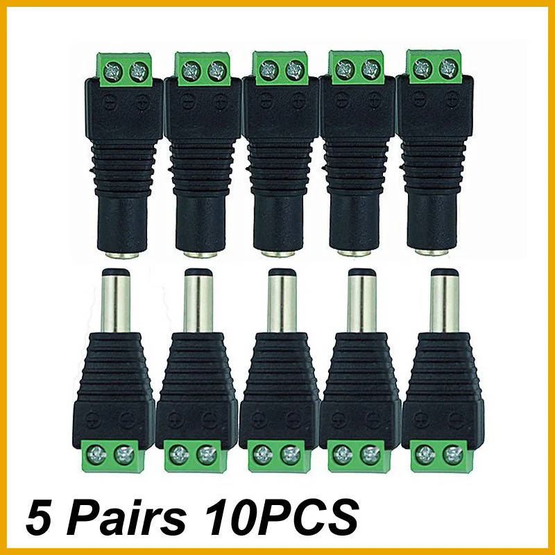 10PCS 5 Pairs DC 12V Male Female Connectors 2.1*5.5mm Power Plug Adapter Sockets Connector For Signal Color LED Strip CCTV Camer