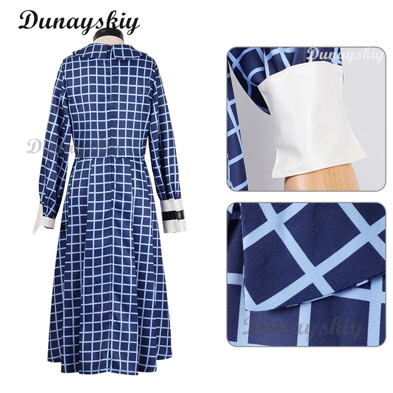 أزياء الهالوين لعام 2024 فستان استير التأثيري أزياء البطلة لفيلم الرعب أزياء اليتيم إستير التأثيرية باروكات نسائية بنية مجعدة اصطناعية