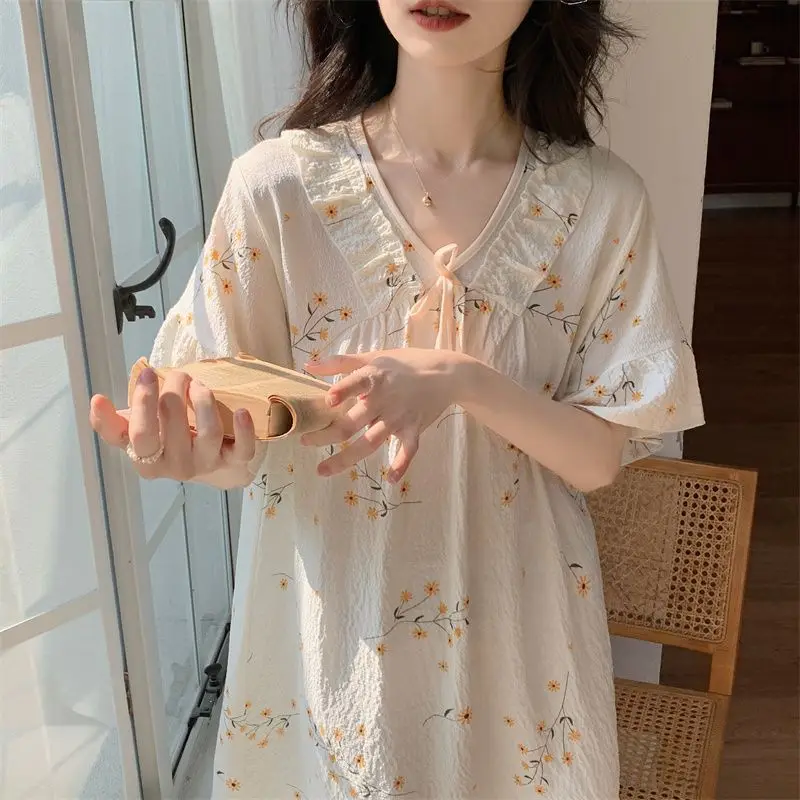 Ventilate Sweet Pure Desire Can Be Worn Outside Dresses Loungewear Comfort Summer Short Sleeve Nightdress Female New Style Thin