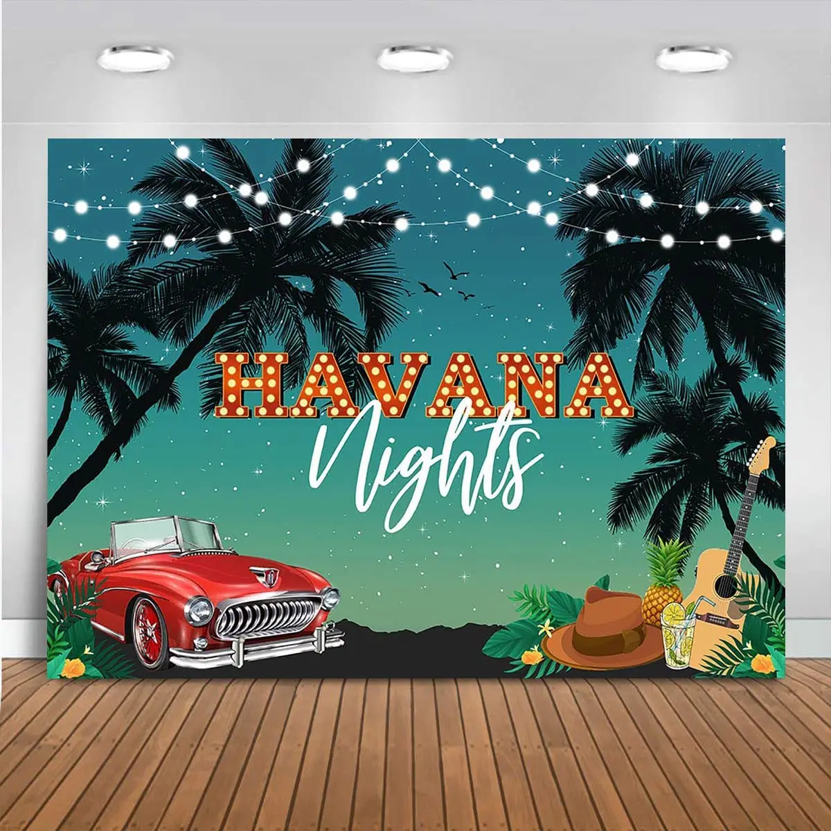 Havana Nights Backdrop Palm Summer Sunset Hawaiian Seaside Palm Trees Photography Background Vinyl One Hot Havana Night Cuban