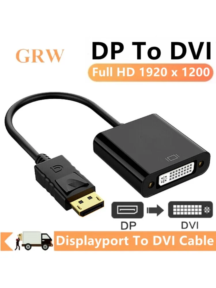 Convertisseur de câble DisplayPort vers DVI HD 1080p mâle vers femelle, adaptateur DP vers DVI pour PC portable, moniteur HDTV, projecteur
