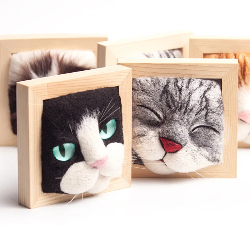 

Needle Felting Kit Cat Head Animal DIY Craft Set Easy For Beginners Handmade Plush Doll Photo Frame Gift For Kids Adults