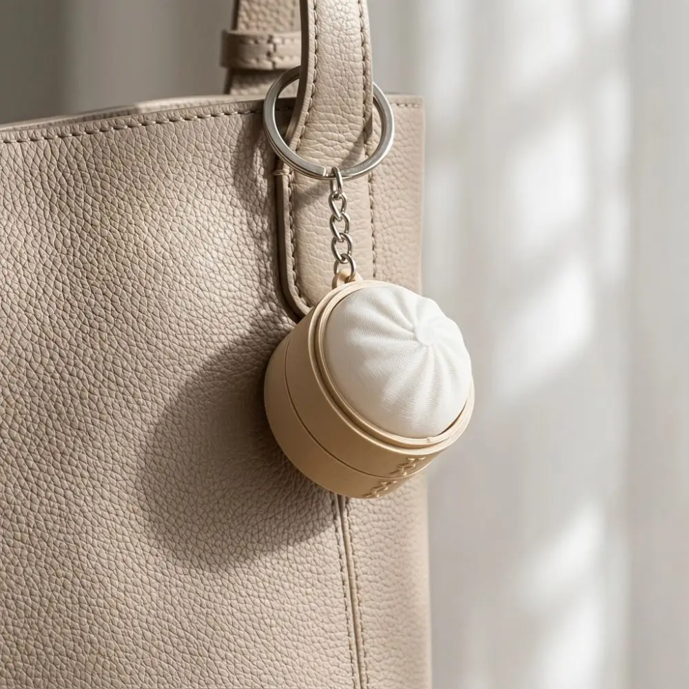 Soft Simulation Dumpling Keyboard Keychain Crisp Click Sound Weave Pattern Steam Bun Pendant Portable Design