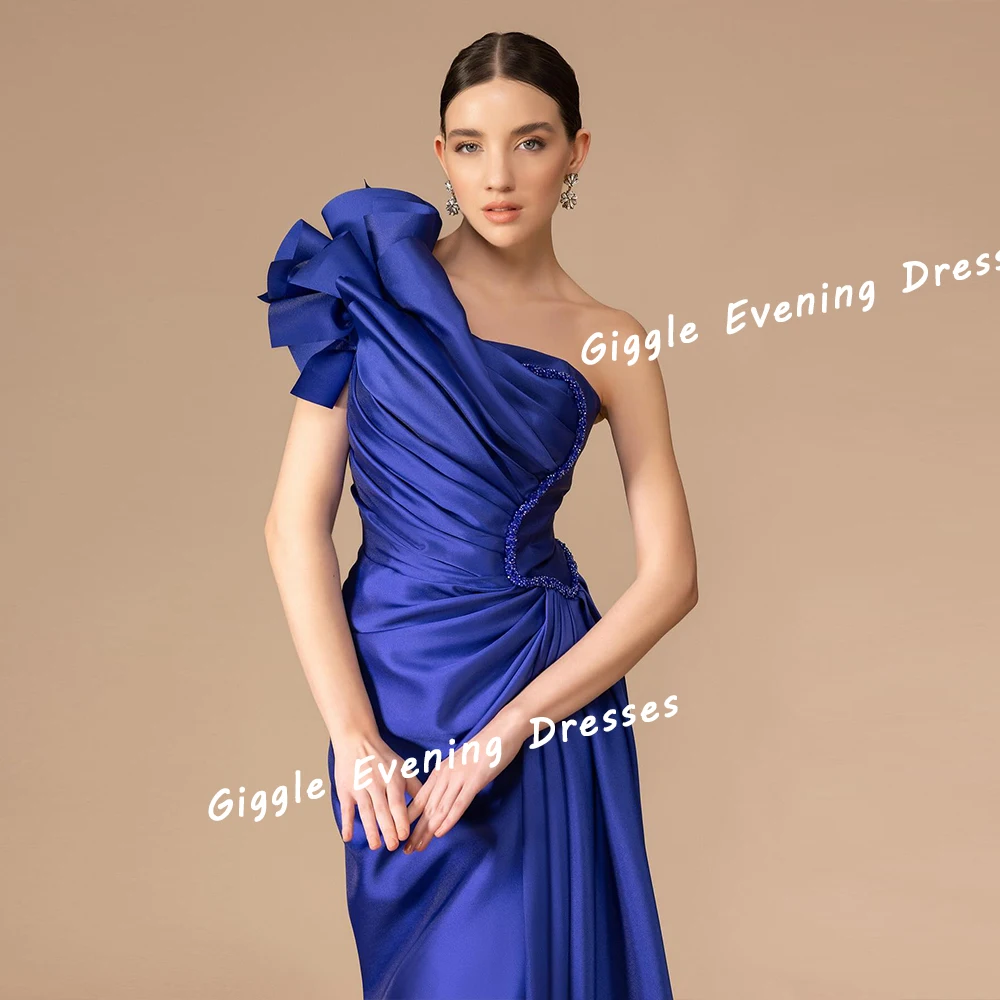 Close-Fitting Elegance Giggle Satin One-Shoulder Prom Gown Saudi Arab Pleating Floor-Length Slit Evening Dresses for Women 2024