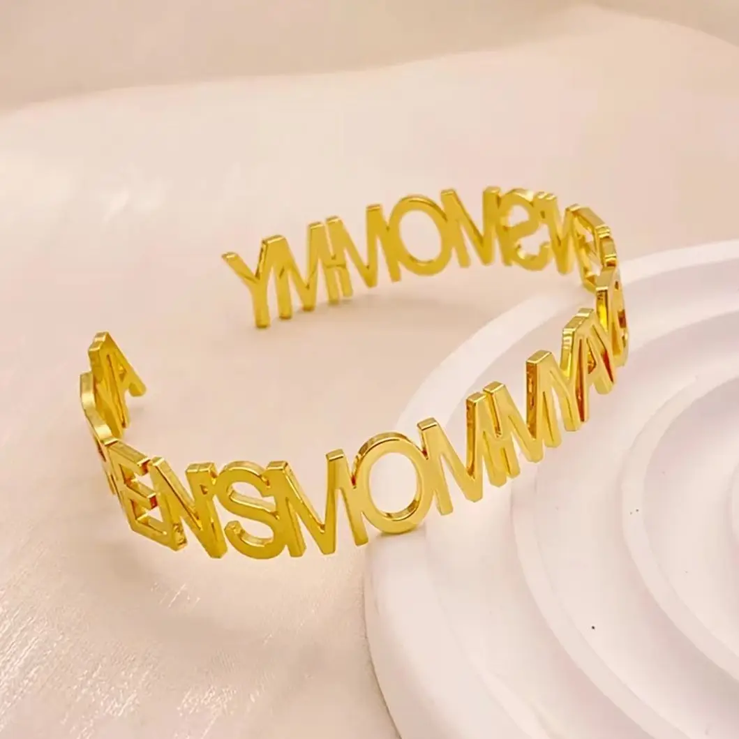 

DHQH индивидуальный браслет с буквами из нержавеющей стали, индивидуальный браслет с именем, персонализированный простой женский браслет с буквами, подарок для нее