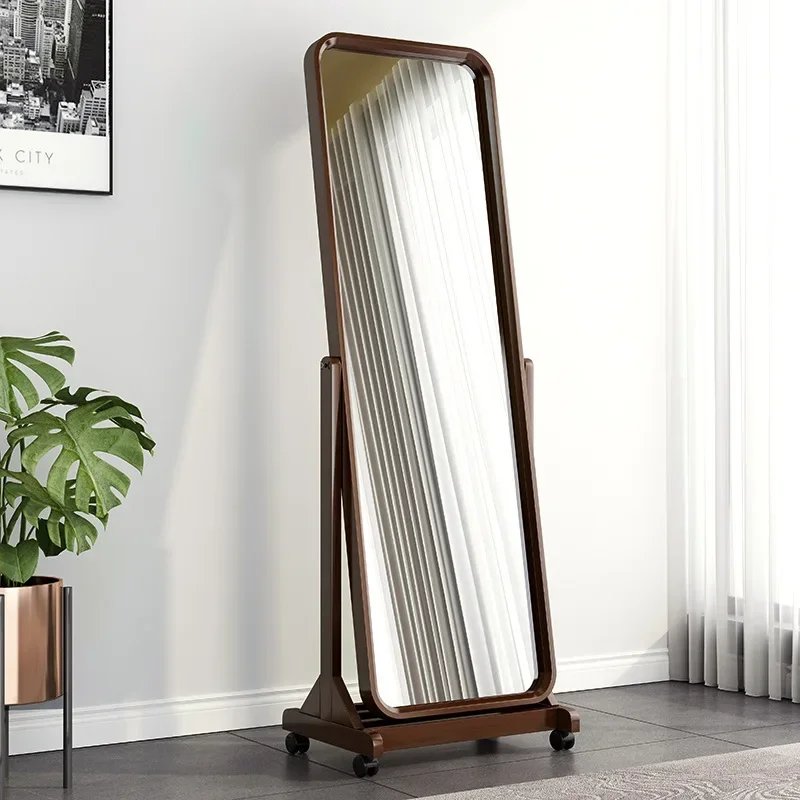 Removable retro ecological, solid wood full-length vanity mirror, angle adjustment home decoration floor mirror