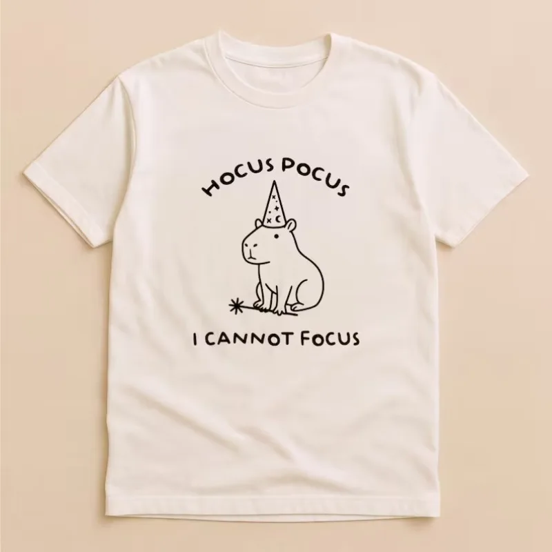 Hocus Pocus I Cannot Focus T-Shirt Funny Capybara Raccoon Wizard Design Sarcastic Graphic Shirt ADHD Humor Gift Unisex Tees Tops