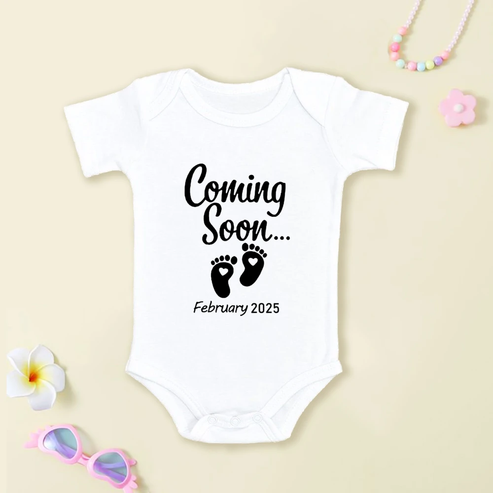 Baby Coming Soon 2025 Baby Announcement Newborn Cotton Romper Summer Baby Boys Girls Pregnancy Reveal Ropa Jumpsuit Outfits