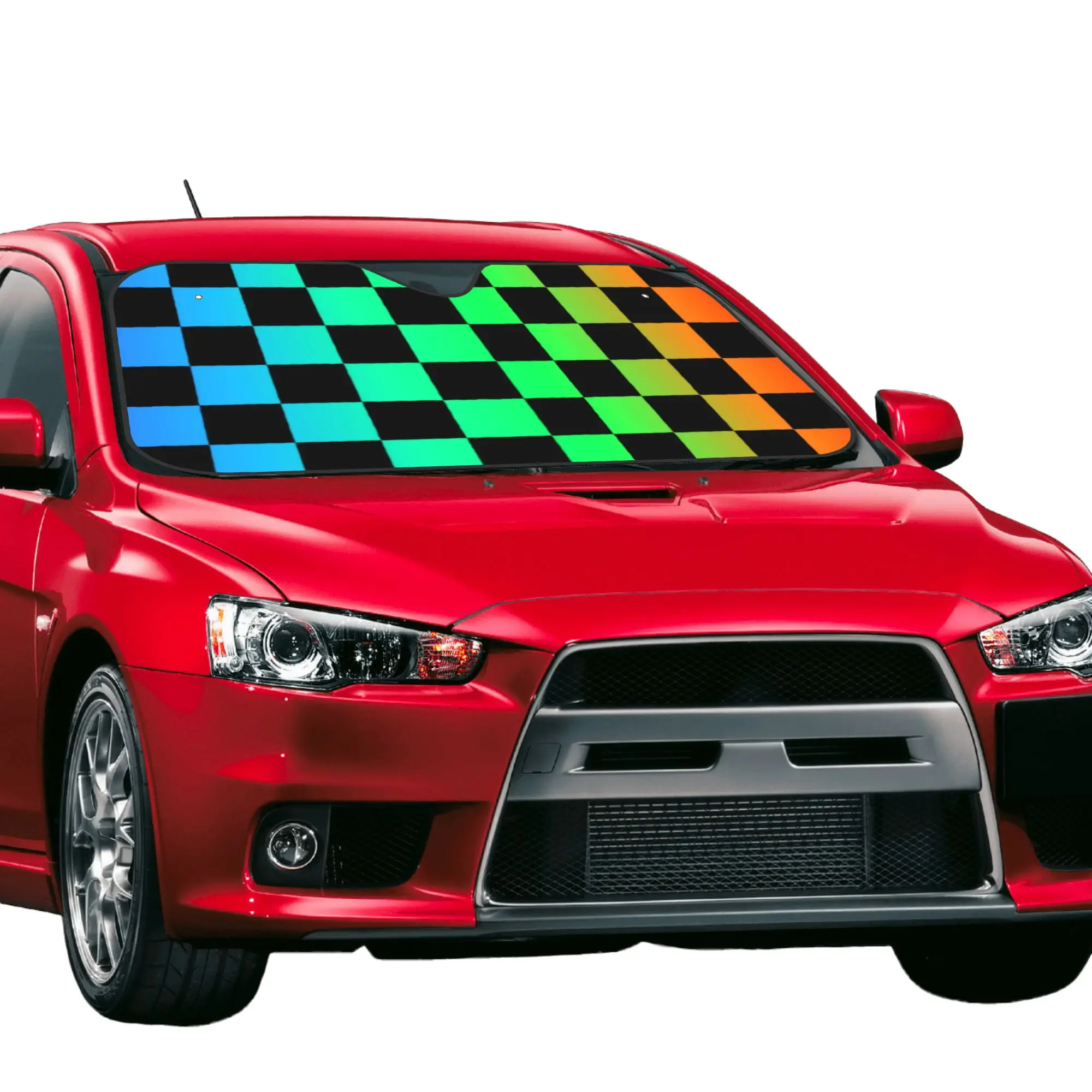 Rainbow Checkers Checkerboard Car Front Windshield Sun Visor Heat Insulation  UV Protection Portable Aluminum Foil Auto Visor