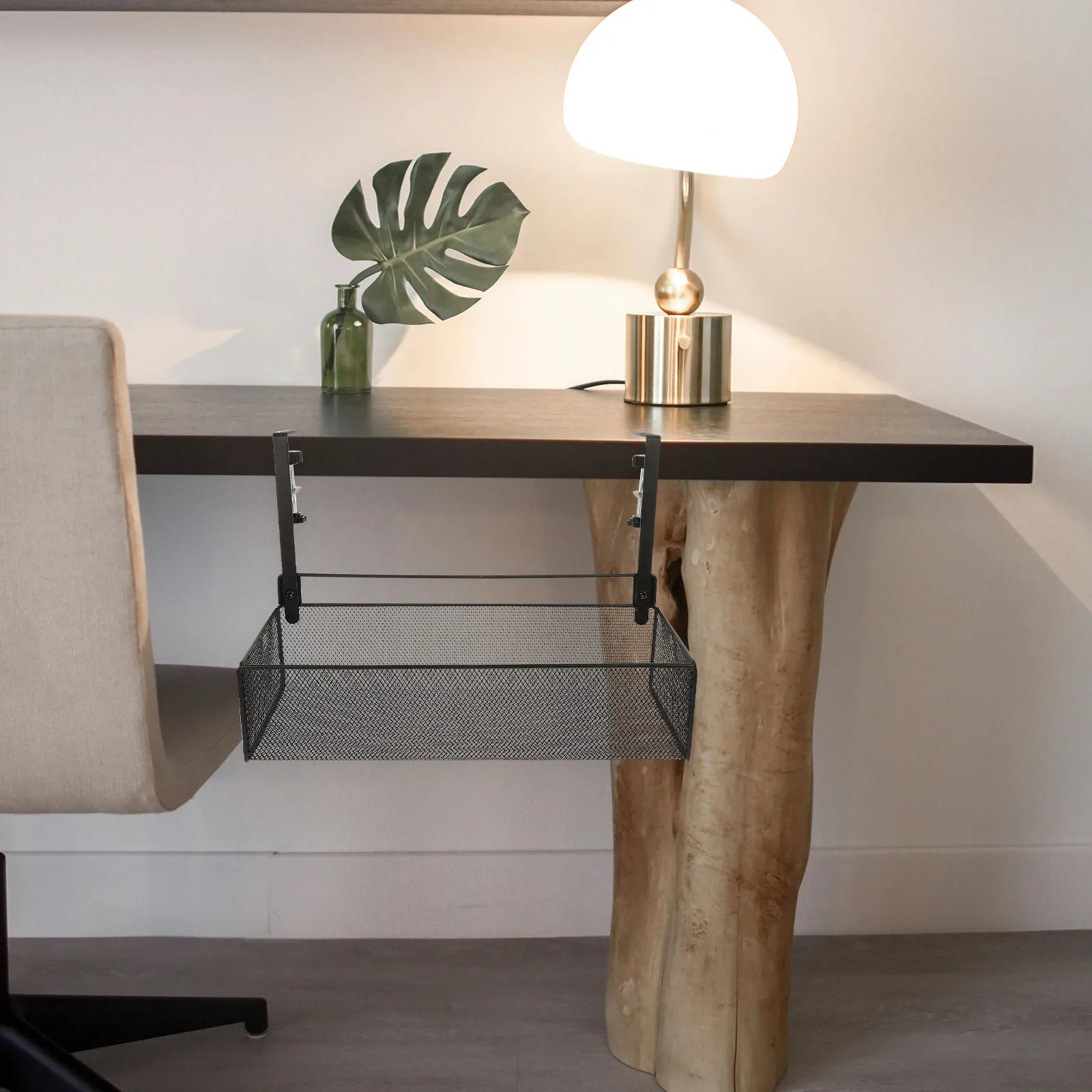 

Adjustable Under Desk Storage Basket Clamp on Organizer for Wood Glass Steel Desks Black Mesh Design Under Desk Storage