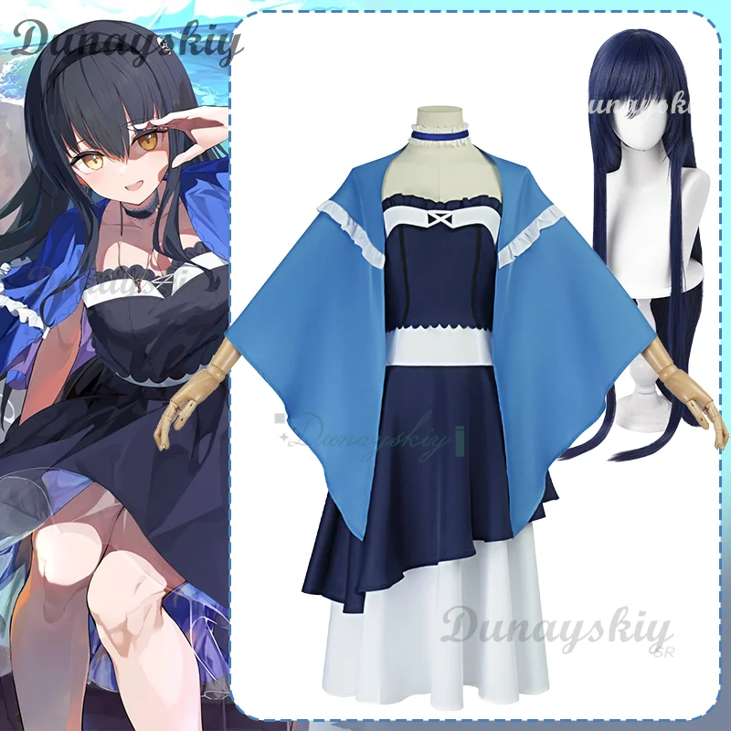 

Летние карманы Kushima Kamome, карнавальный костюм, шаль, парик, темно-синее платье, женский костюм на Хэллоуин