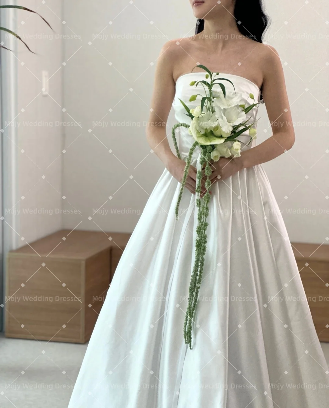 Mojy Elegant Off Shoulder Satin Wedding Dress A-Line Bridal Gown Pleated Evening Dresses Formal Party Vestidos de Novia Customiz