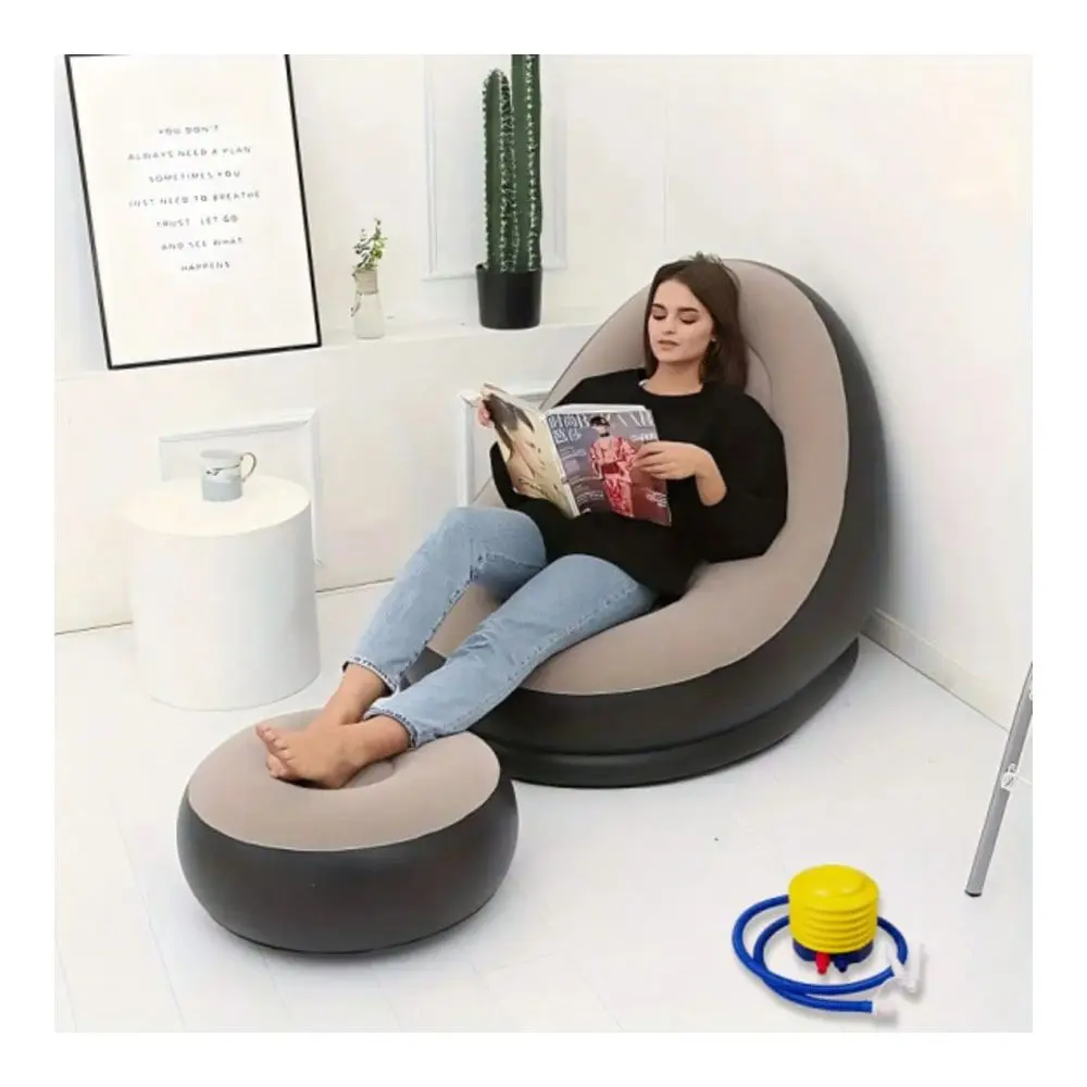 

Inflatable Lounge Chair For Adults With Inflatable Pump, Folding Portable Lazy Sofa With Foot Stool Lazy Flocking Recliner Chai