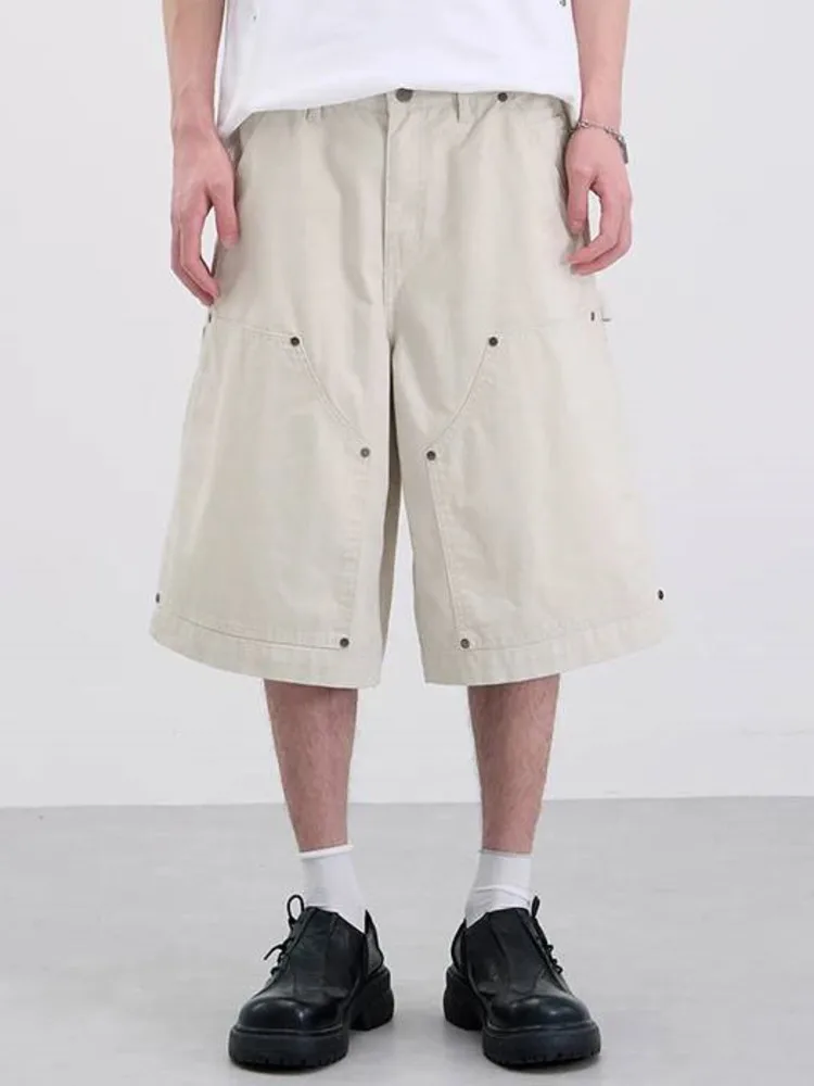 Men's Carpenter Workwear Shorts Rivet Detail Multi Pocket Loose Wide Leg Casual Streetwear Knee Length Pants Summer 4SEJ