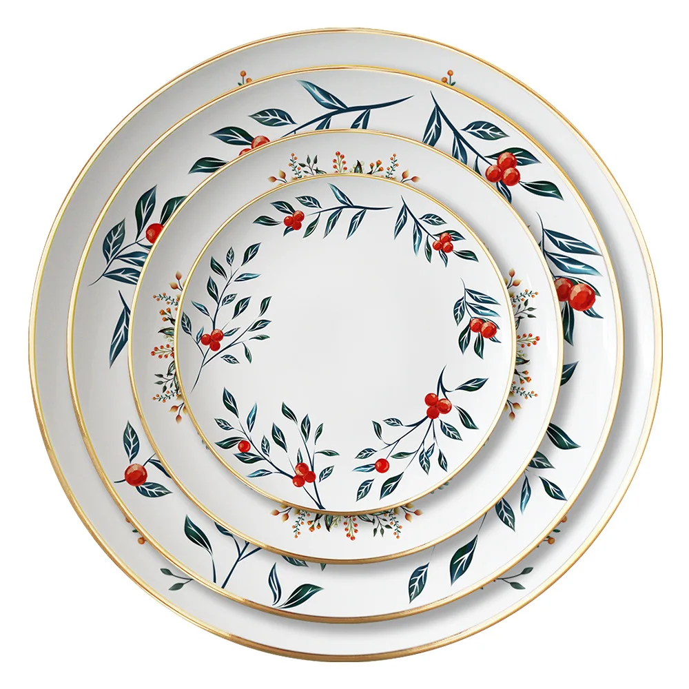 

2024 New Porcelain Tableware Creative Wreath Bone China Plate Nordic Minimalism Home Ceramic Dish Set Hotel Decorative Plate
