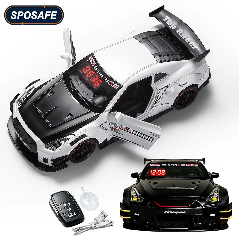 1Set Hypercar Digital Alarm Clock with LED Display, Rechargeable Sports Car Desk Decor, Remote Control, Realistic Engine Sound