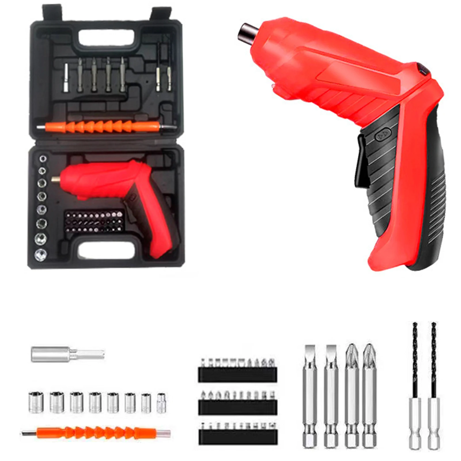 47PCS Foldable Li-ion Cordless Screwdriver Tool Kit Cordless Drill Driver with LED Light Power Tools Set Household Repair