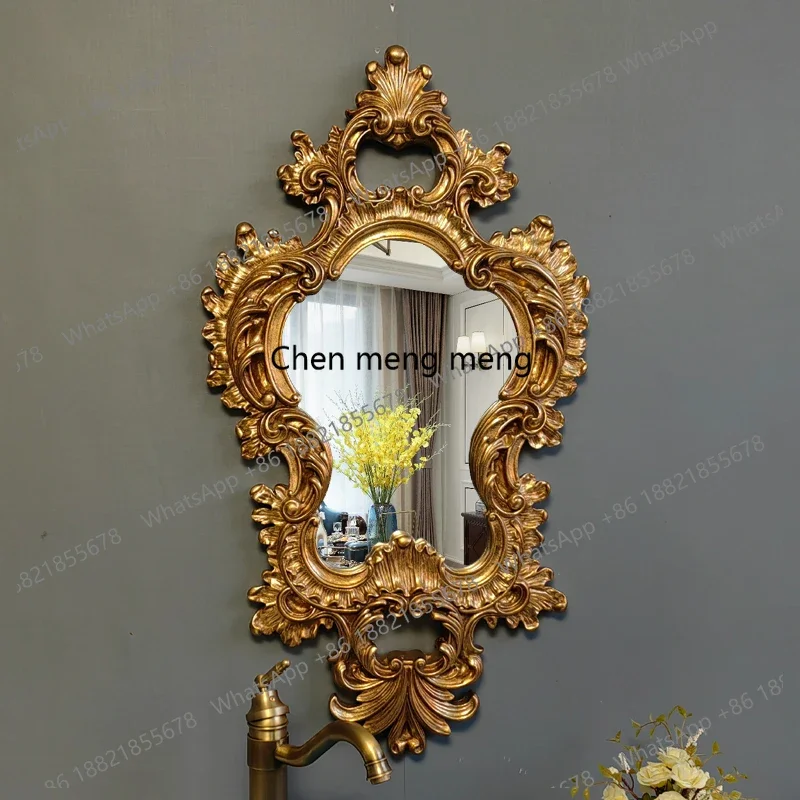 Hot sales European American entrance decorative mirror retro gold special-shaped wall-mounted bathroom makeup mirror