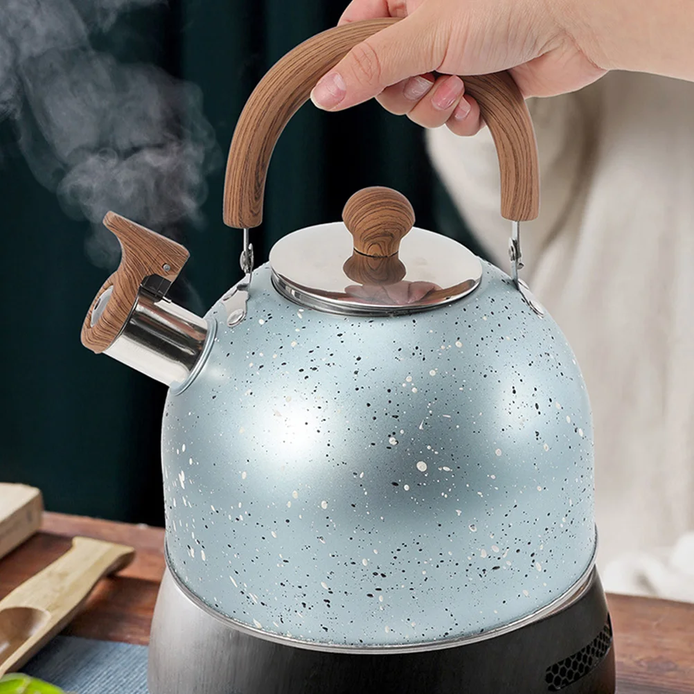 

Stainless Steel Whistling Kettle Teapot Wood Handle Heat Resistant Boiling Water Pot Loud Sounding Alert Portable for Home Camp