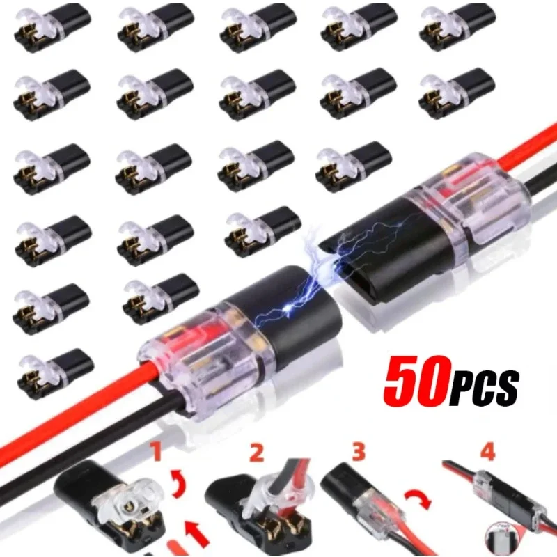 Connecteur à double fil enfichable avec boucle de verrouillage, connecteur de fil LED enfichable, 2 broches, 2 voies, fil compact universel, 50/1 pièce