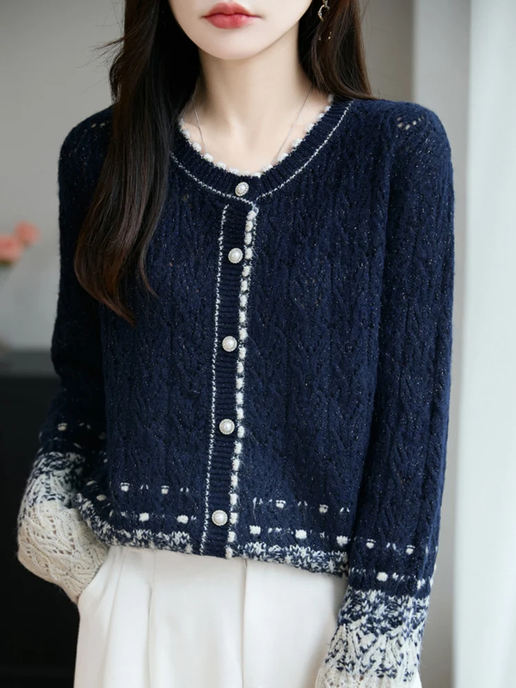 Feminino redondo ne malhas cardigan solto thiened outono inverno outerwear borla detalhe casual sle longo sve camisola