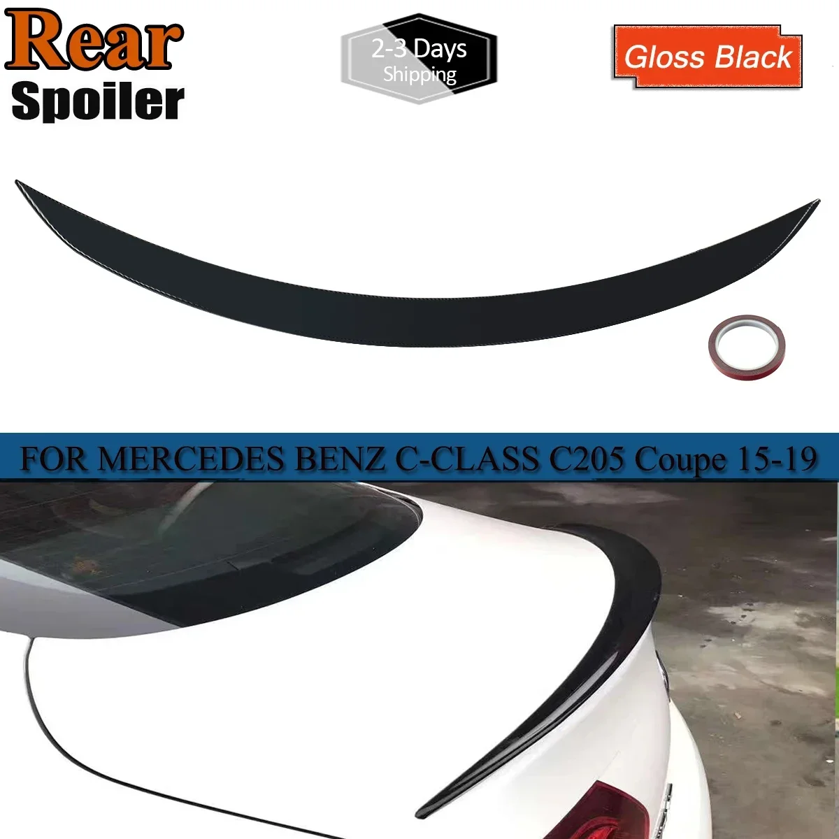 

AMG Style W205 C205 For Mercedes C Class Trunk Spoiler ABS Car Tail Lip Wing Gloss Black 2Doors body kit accessoire peugeot