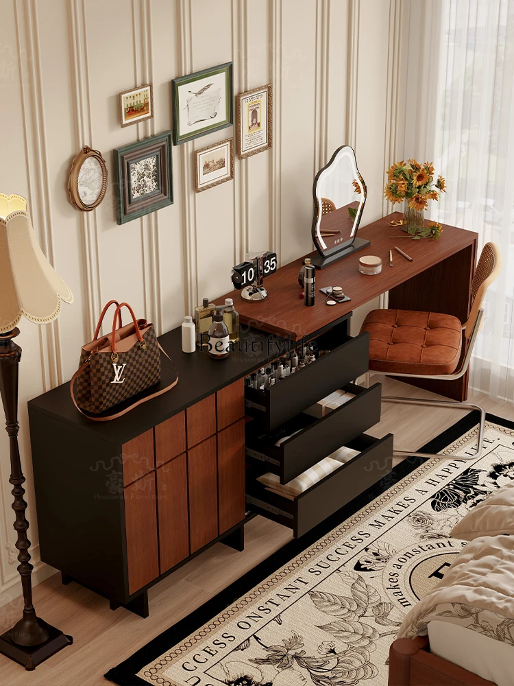 

French Retro Style Dressing Table Bedroom 2-in-1 Desk Extendable Makeup Table