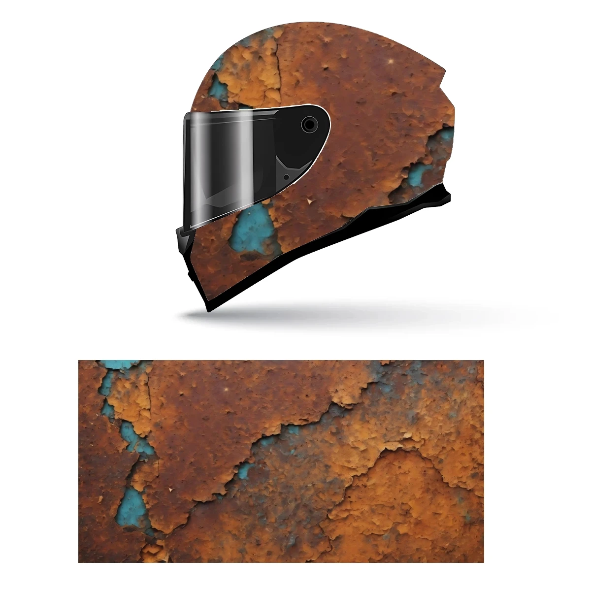 Rusted Metal Grunge Full Helmet Wrap Sticker Motorcycle Helmet Racing Graphic Decal Vinyl Wrap Helmet Decorative Sticker