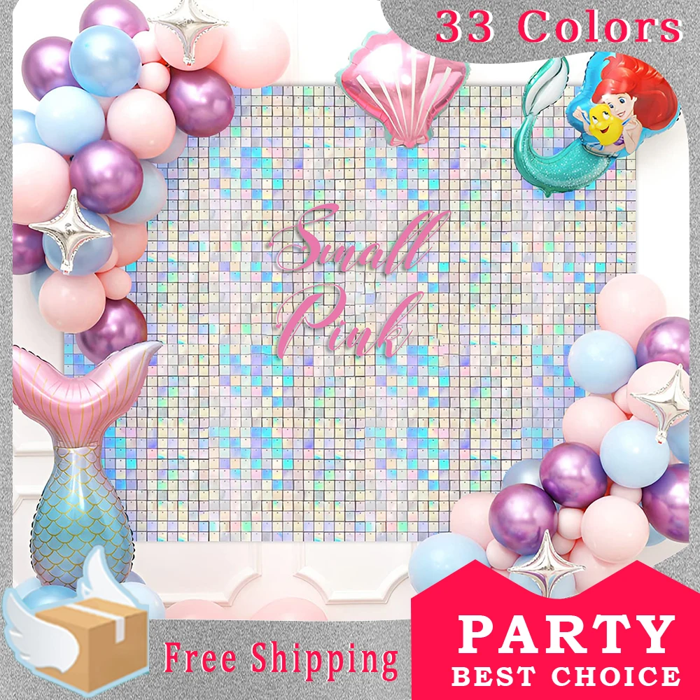 

SmallPink 6-18Pcs Iridescent Sequin Backdrop Glitter Square Sequin Panel Wall Wedding Decor Birthday Event Decoration