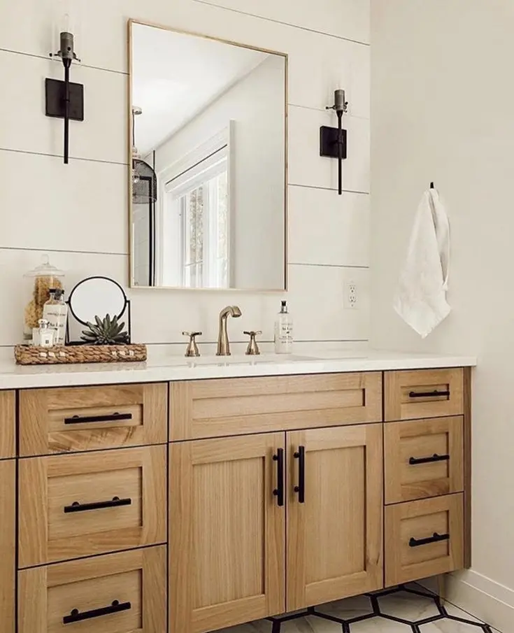 CBMmart American Style White Oak Solid Wood Design Bathroom Cabinets Furniture Shaker Bath Wash Cabinet Vanity With Mirror
