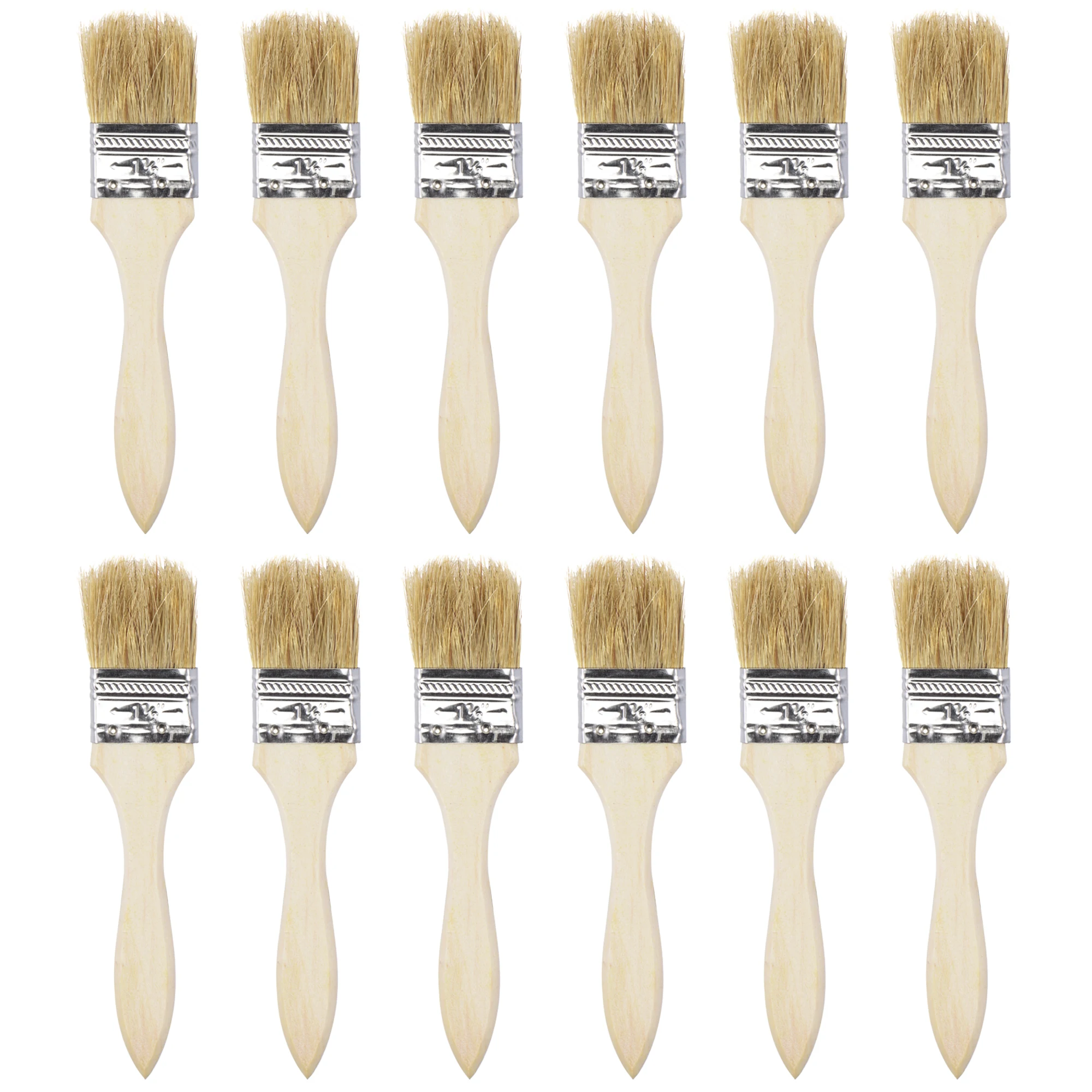 

uxcell 12 Pcs 2.5 Inch Paint Brush Natural Bristle Flat Edge with Wood Handle Wall Treatment Tool for Paint, Varnishes, Glue