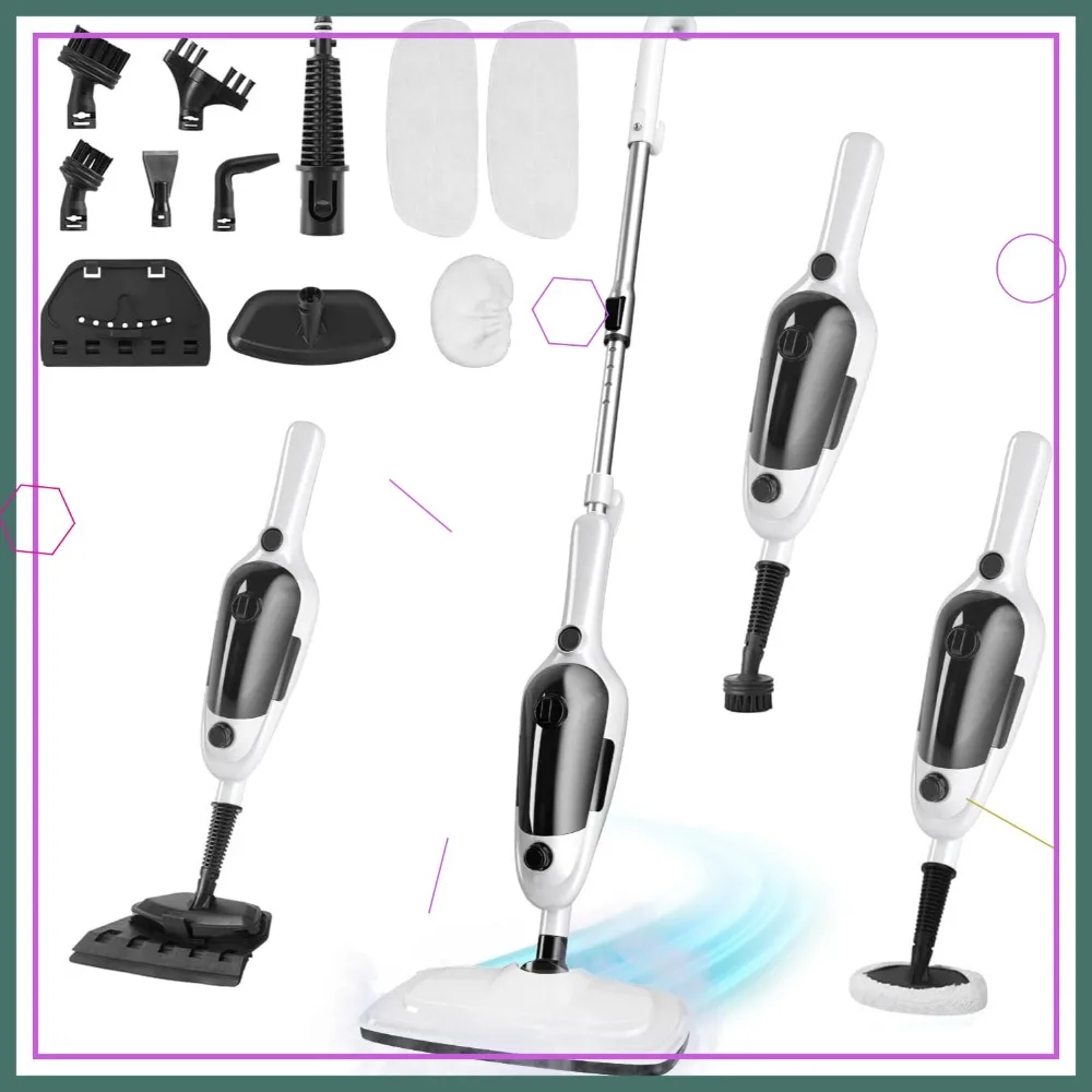 

11-in-1 Steam Mop with 15.2 OZ Tank & 23FT Cord, Detachable for Floors, Tile, Furniture - MultiPurpose Cleaner